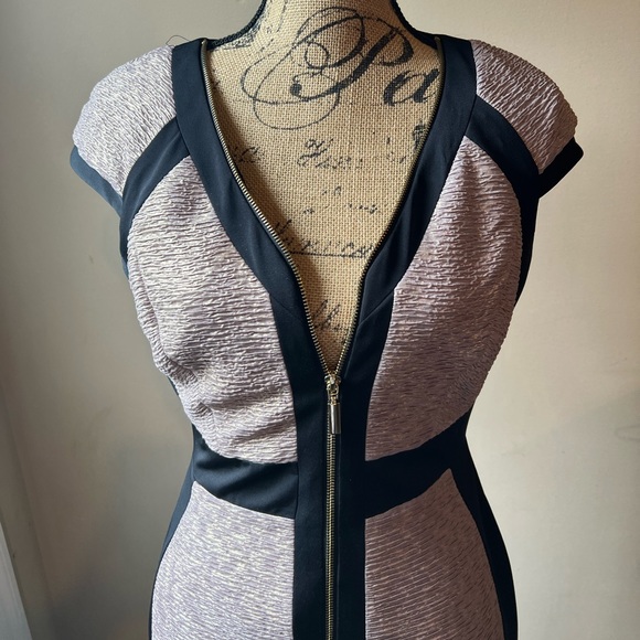 JAX Sheath Gold/Black Bodycon Dress SZ 6 Medium Short Sleeve Full Front Zipper - Picture 2 of 16